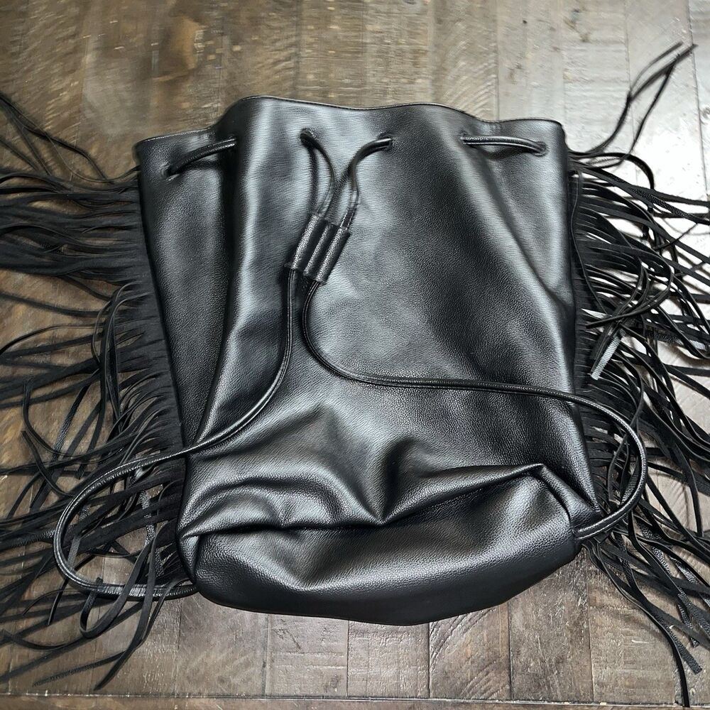 Victoria's Secret VS Black Hobo Backpack Fashion Show Bag Fringe EUC - Picture 4 of 5